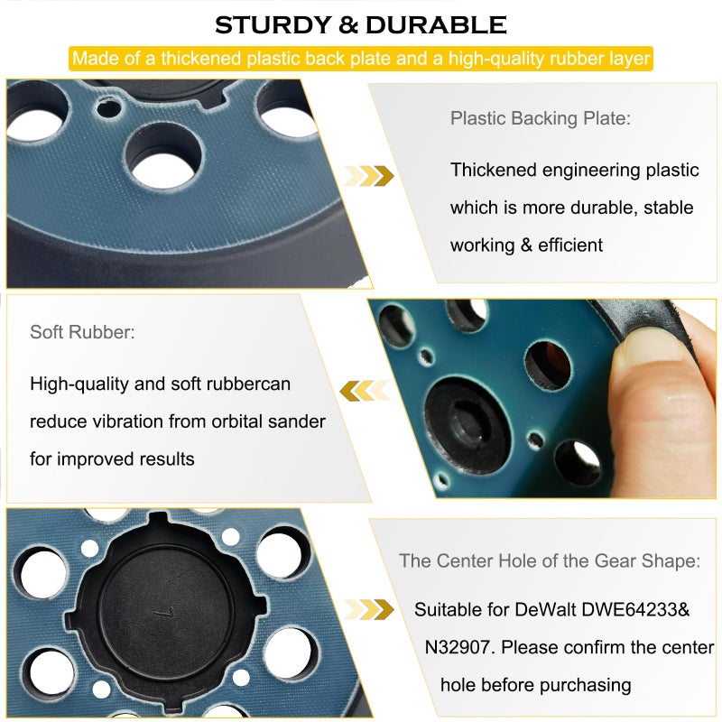 Tockrop 5" 8 Hole Hook and Loop Replacement Sander Pad for Dewalt Random Orbital Sander, Sanding Backing Pad for DeWalt DWE6421 6421K DWE6423 6423K DCW210B Sander 4 Screw Holes Sanding Part DWE64233 & N329079 - Image 4
